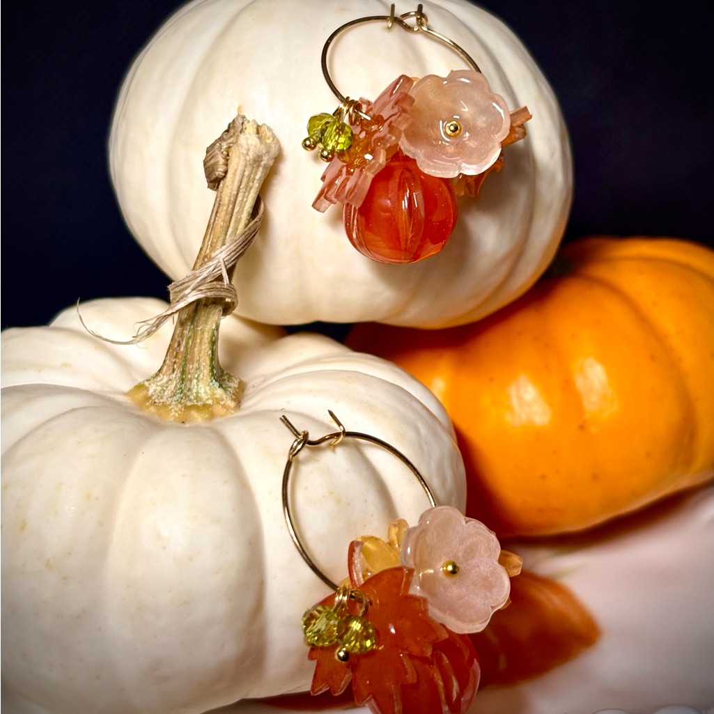 Chic Floral Hoop Earrings With Orange And Pink Blooms
